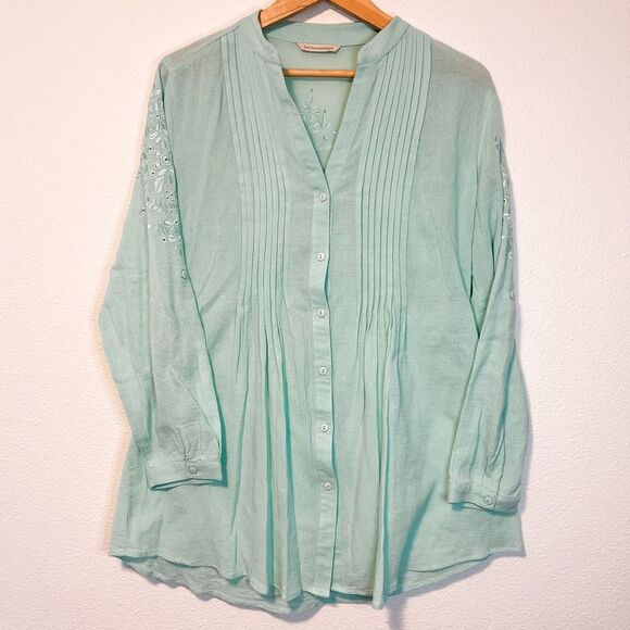 Soft Surroundings Glam Gauze Embroidered Pintuck Pleat Blouse Size Medium - Picture 1 of 7